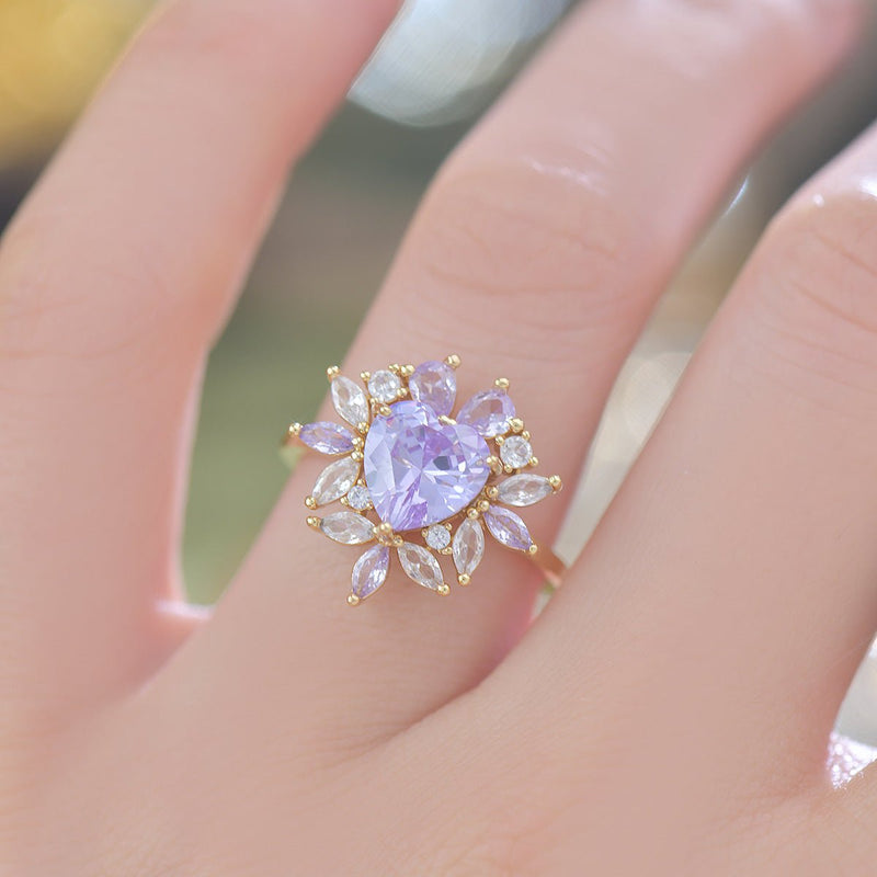 Amethyst Fleur Heart Ring