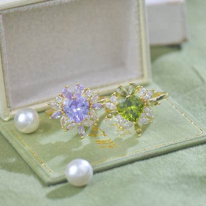 Amethyst Fleur Heart Ring