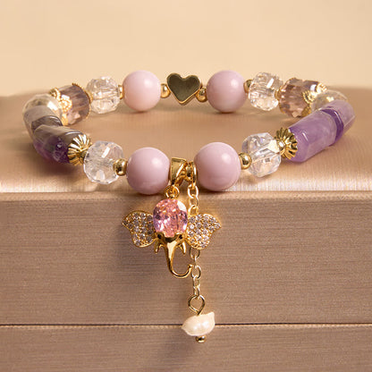 Amethyst Green Aventurine Elephant Charm Bracelet