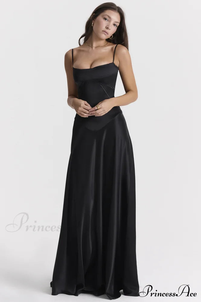Anabella Black Lace Maxi Dress