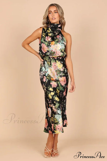 Anabelle Halter Stylish Neck Midi Dress