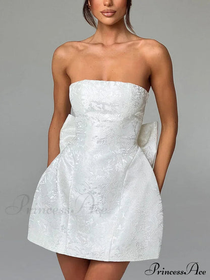 And Jacquard Tube Graceful Top Bow Mini Dress