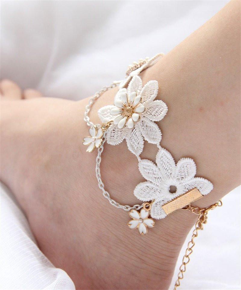 Flower White Lace Anklet