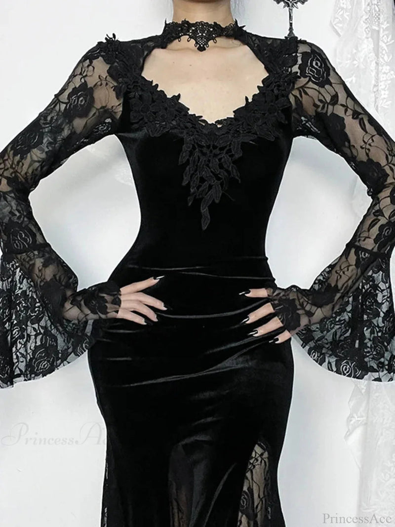 Lace Patchwork Flare Sleeve Maxi Dress