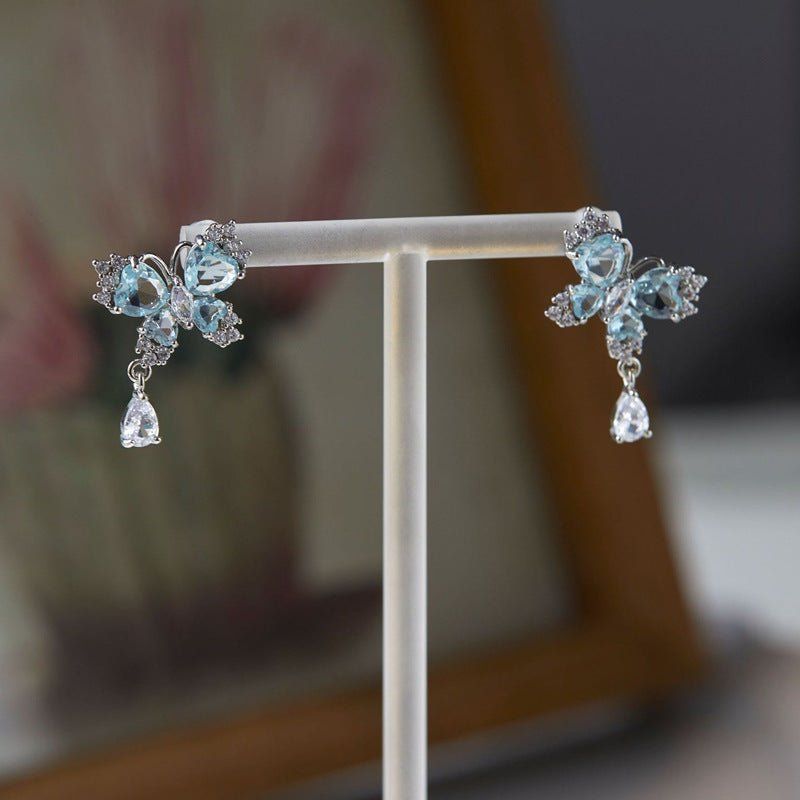 Aqua Butterfly Drop Earrings