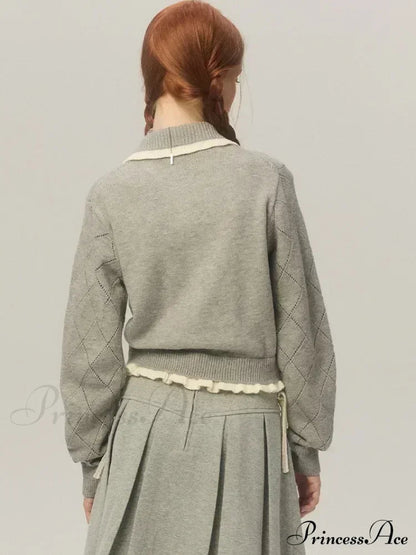 Argyle Collar Stylish Buttoned Knitted Cardigan