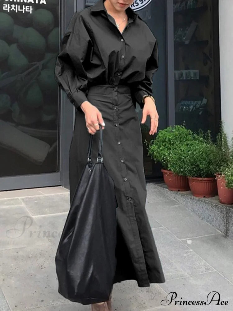 Arm Full-length Vestidos Female Robe Lapel Gown a Line Blouse Long Oversized