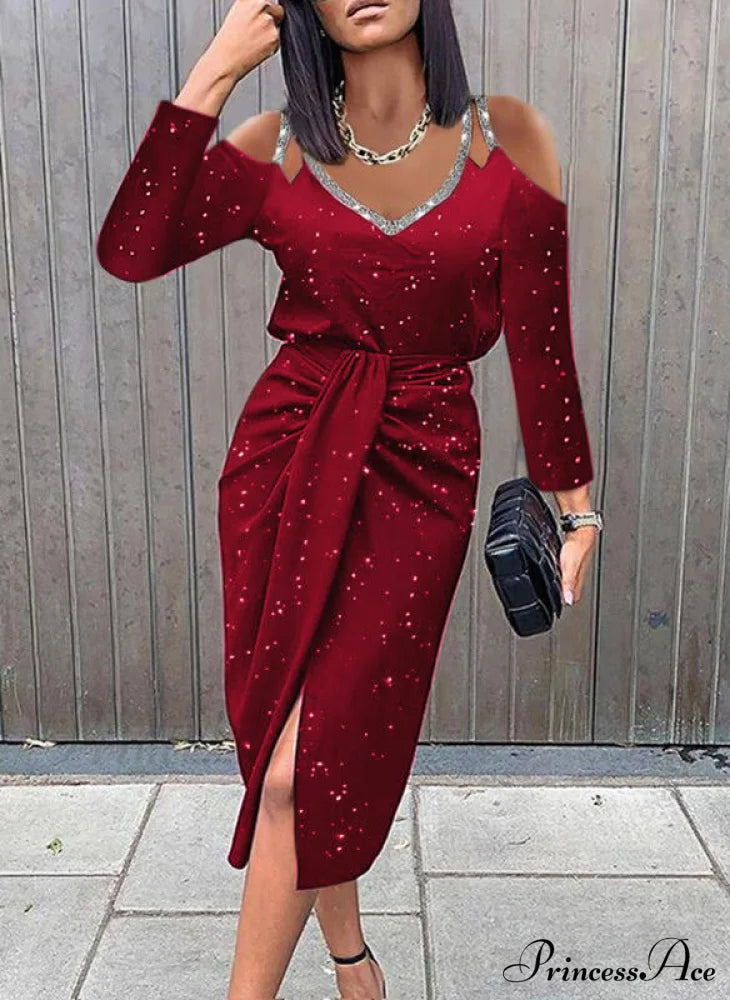 Asual V-neck Lace Long Sleeve Party Dress