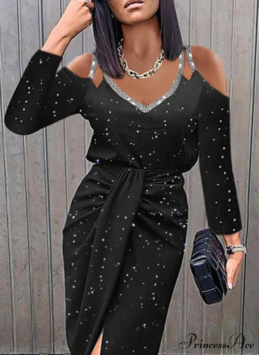 Asual V-neck Lace Long Sleeve Party Dress