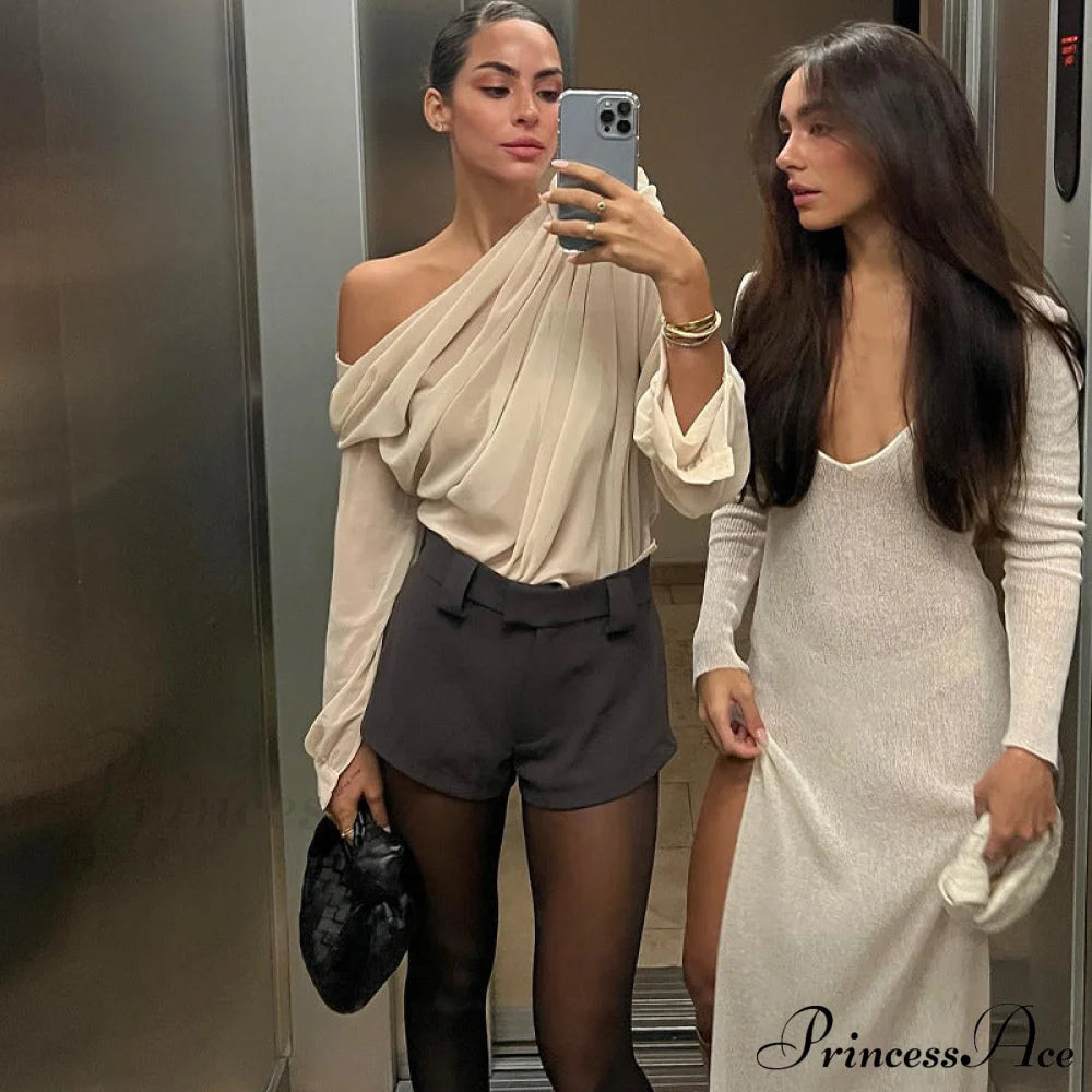 Asymmetric One Graceful Shoulder Off Blouse