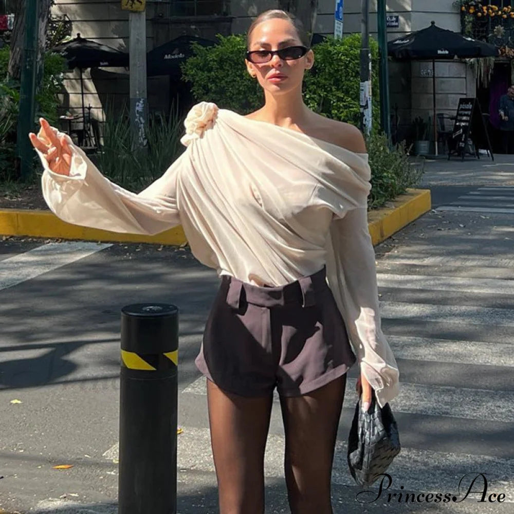 Asymmetric One Graceful Shoulder Off Blouse