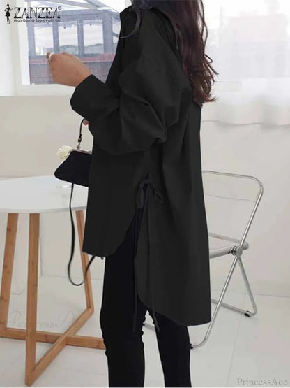 Asymmetrical Lace-up Button Lapel Blouse