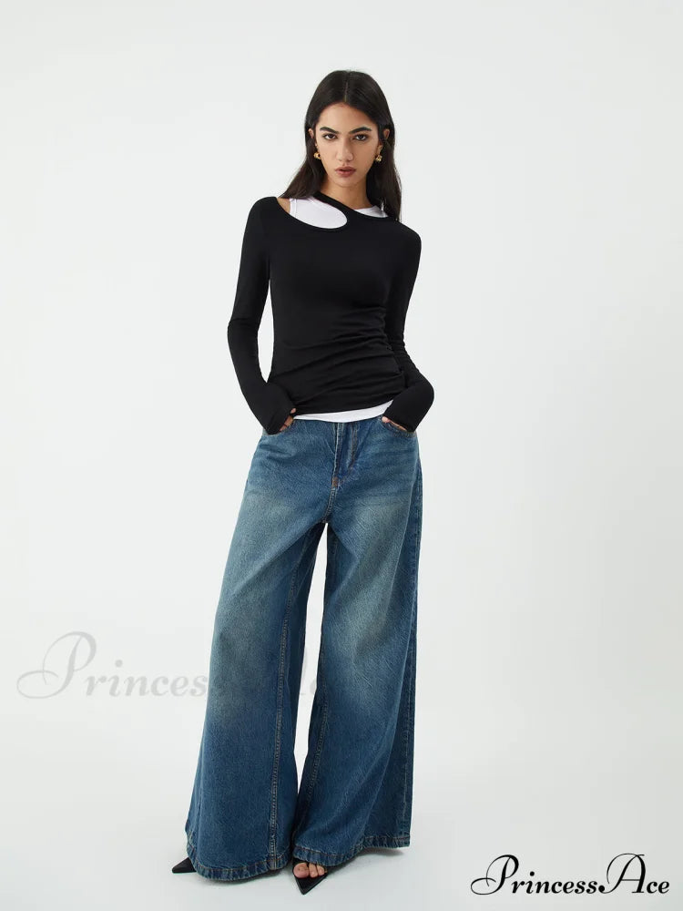 Asymmetrical Neck Graceful Long Sleeve Blouse
