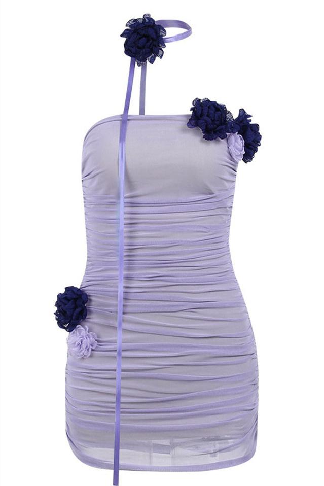 Athena Flower Applique Mesh Mini Dress