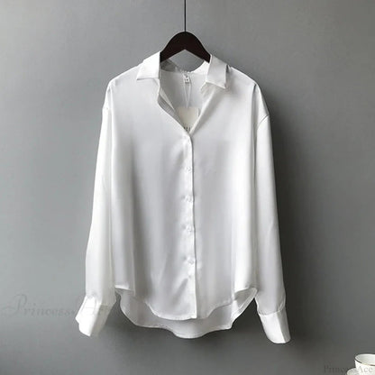 Autumn Button Up Satin White Blouse