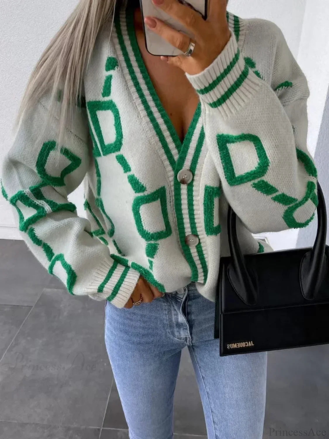 Autumn Winter Loose Long Sleeve Warm Knitted V-neck Christmas Sweater