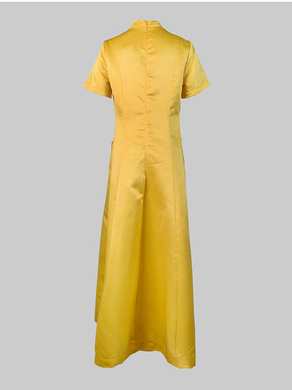 Short Sleeves Pockets Color Split-joint Round-neck Maxi Dresses