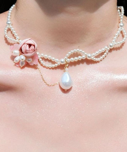 White Alloy Pearl Beading Gratuated Bead Necklace