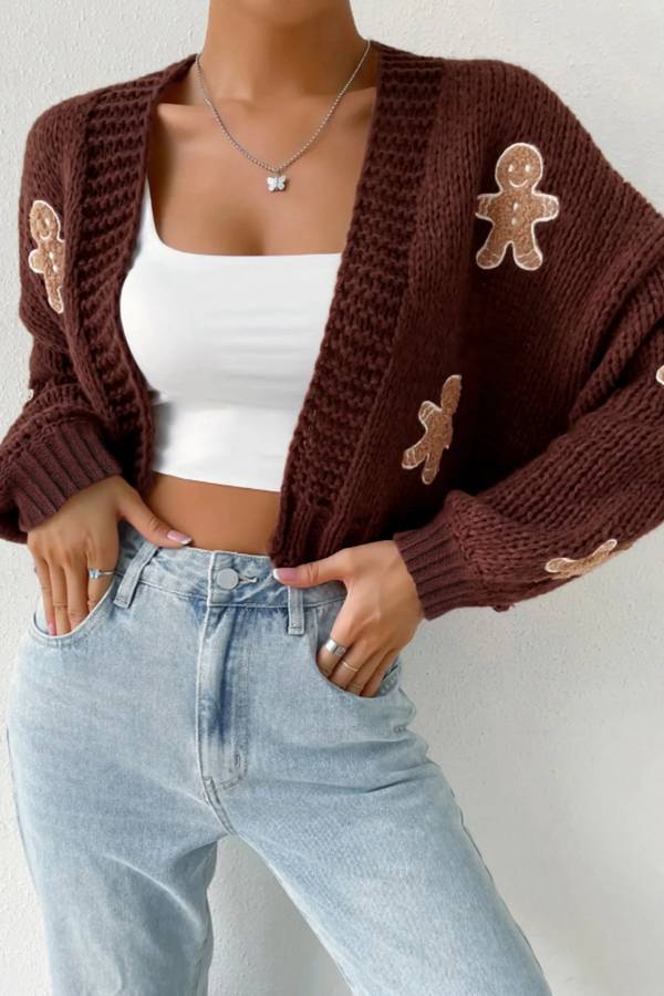 Cookie Man Pattern Knitted Cardigan