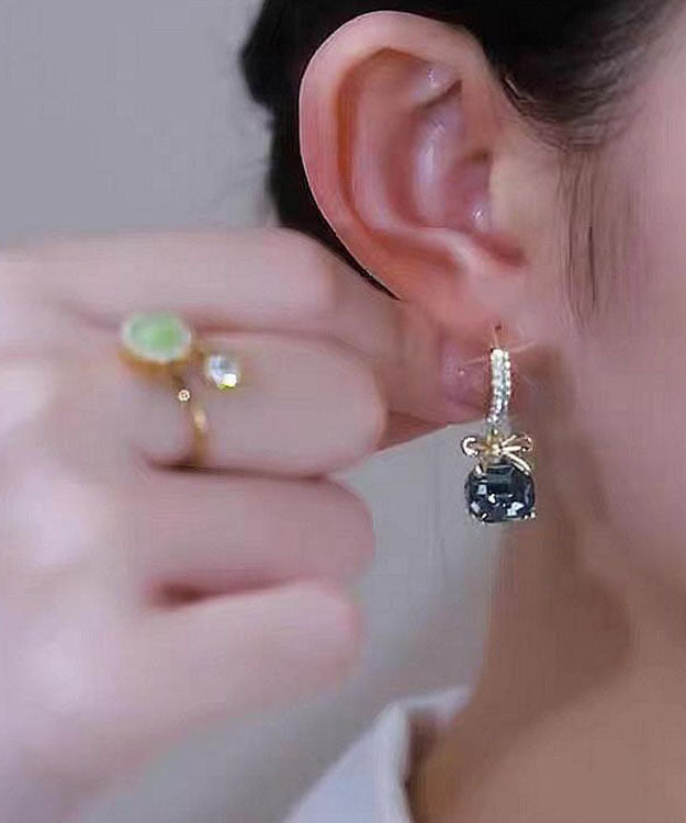Dark Purple Overgild Zircon Crystal Bow Drop Earrings