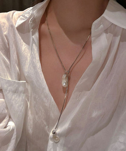 Fine Silk Sterling Silver Pearl Pull Type Pendant Necklace