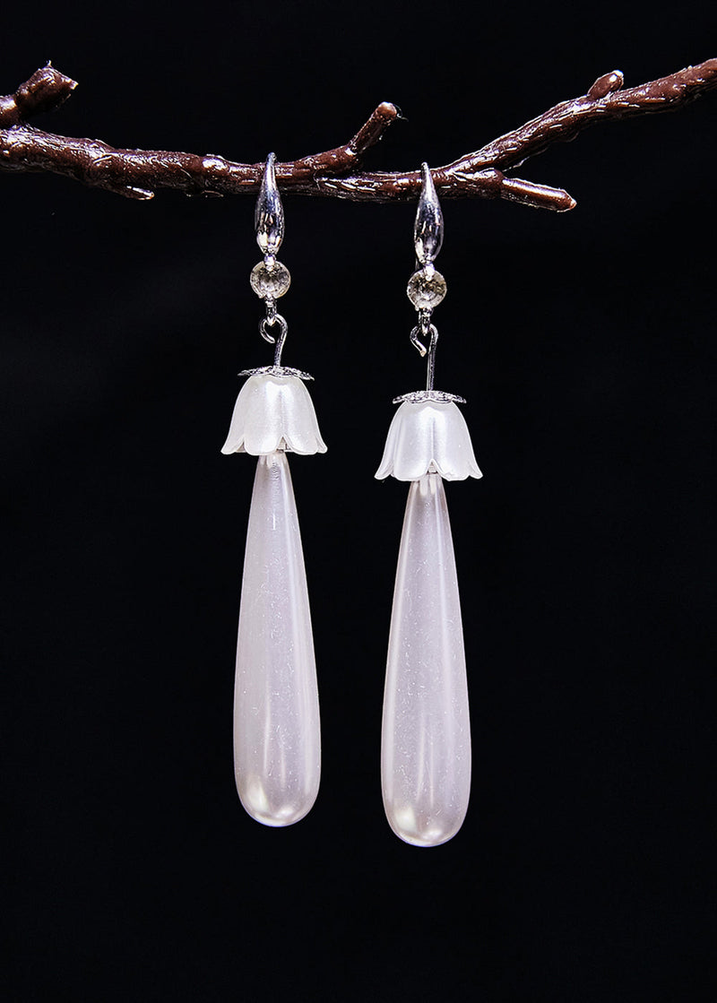 White Water Droplet Pearl Drop Earrings