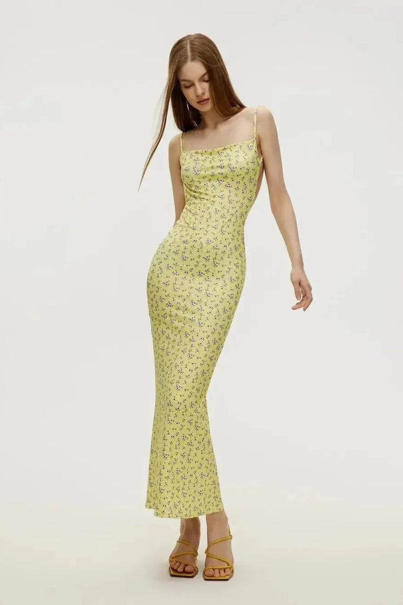 Cotton Beach Print Suspender Maxi Dress