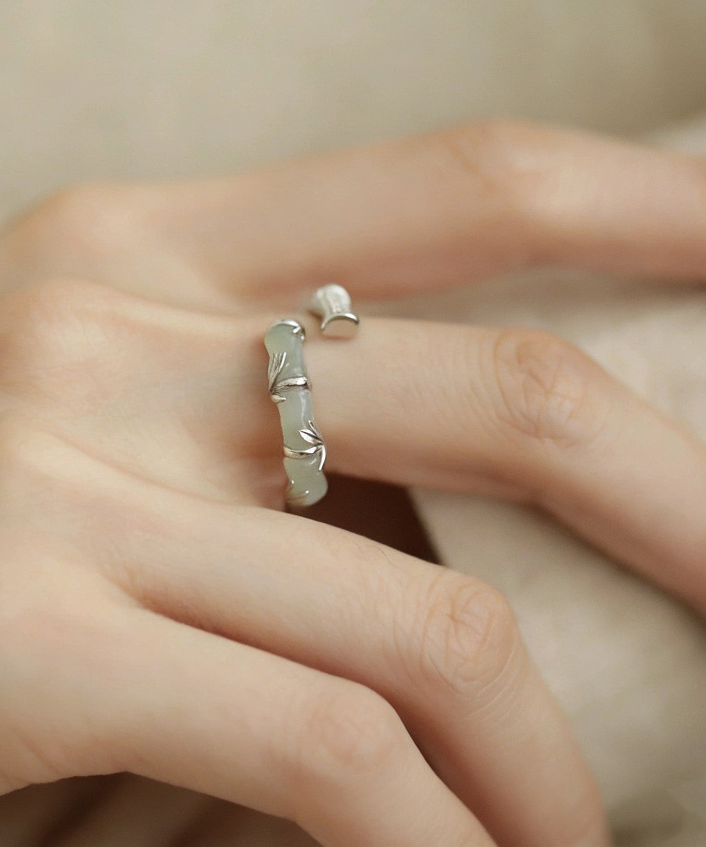 Chinese Style Bamboo Knot Jade Metal Rings