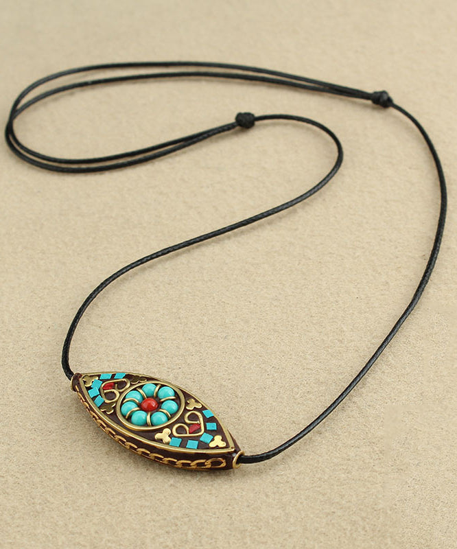 Green Hand Knitting Copper Turquoise Pendant Necklace