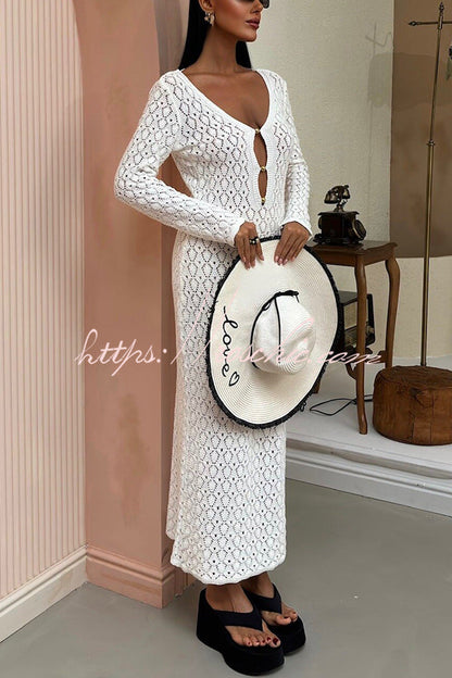 V-neck Long-sleeved Hollow Slim Maxi Dress