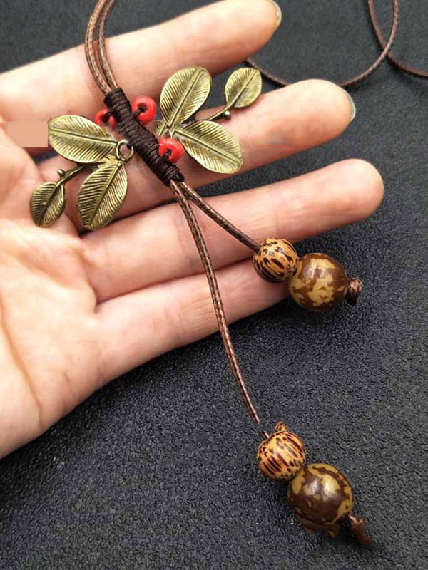 Handmade Wood Geometric Leaf Necklace
