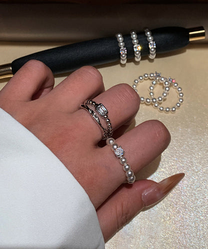 Classy White Pearl Fine Zircon Elastic Ring
