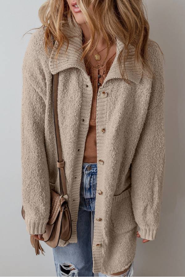 Jet Stream Collared Drop Shoulder Button Up Cardigan With Pocket