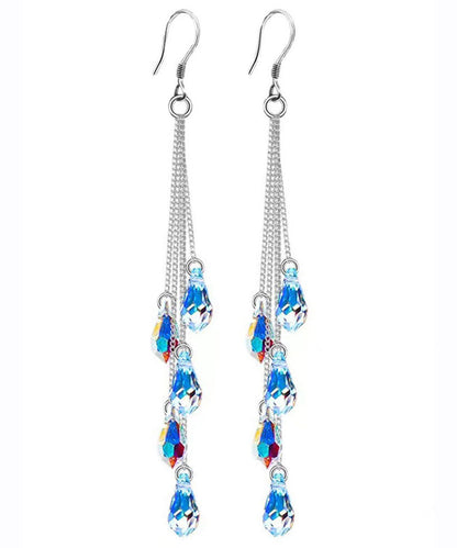 Rainbow Sterling Silver Crystal Tassel Drop Earrings