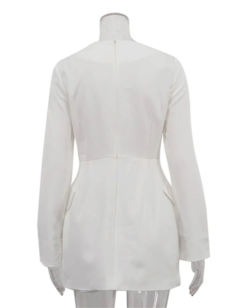 Female White Dress Patchwork Long Sleeve Commute Clothes Dress for Zipper Autumn Mini Dress New