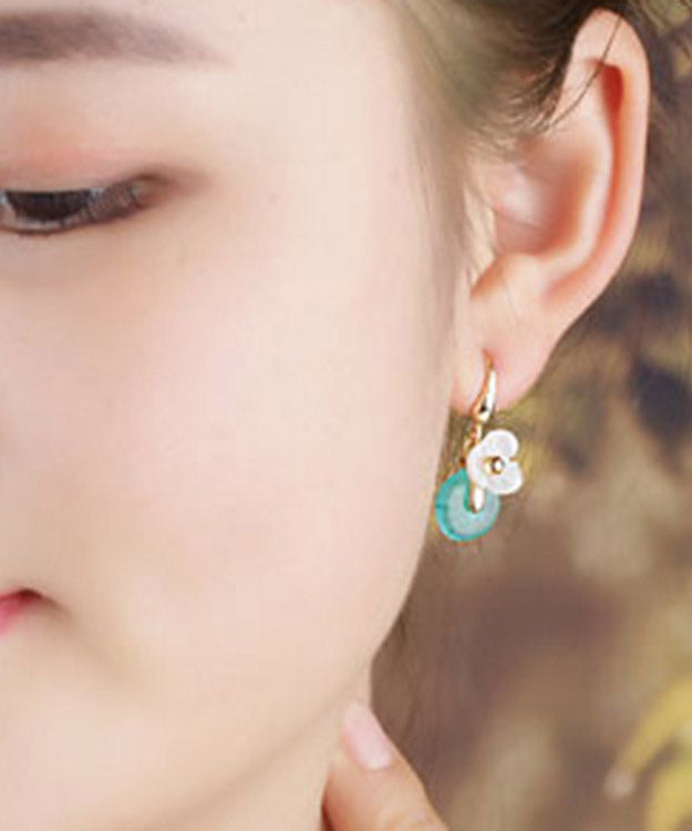 Peacock Blue Jade Shell Drop Earrings