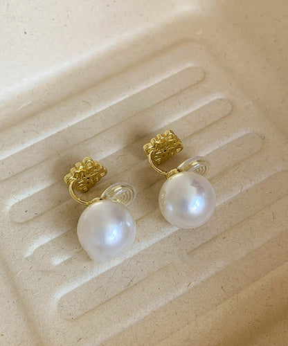 Vogue Gold Copper Alloy Zircon Pearl Hollow Out Stud Earrings