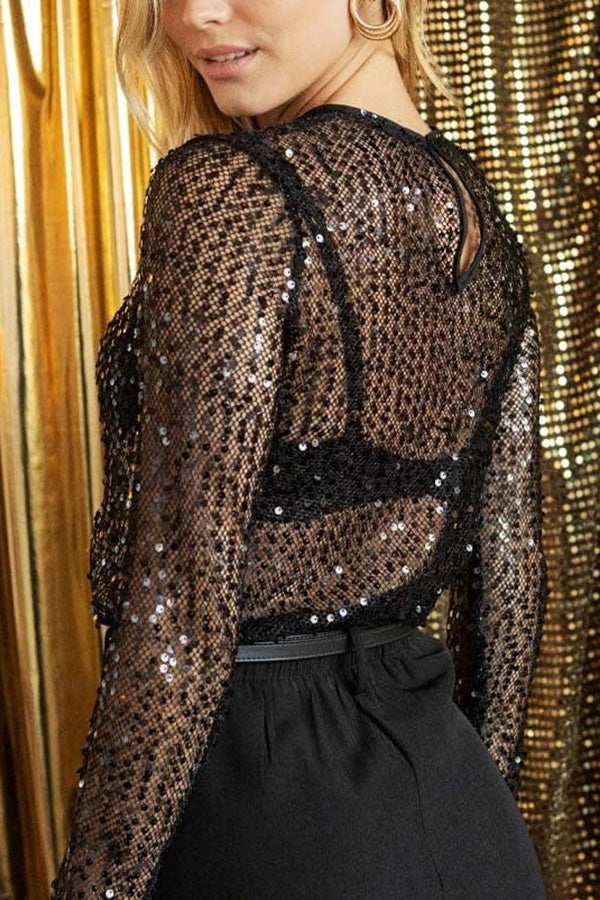 Keep It Shine Sequin Long Sleeve Shift Blouse(shipped Within 24 Hours)