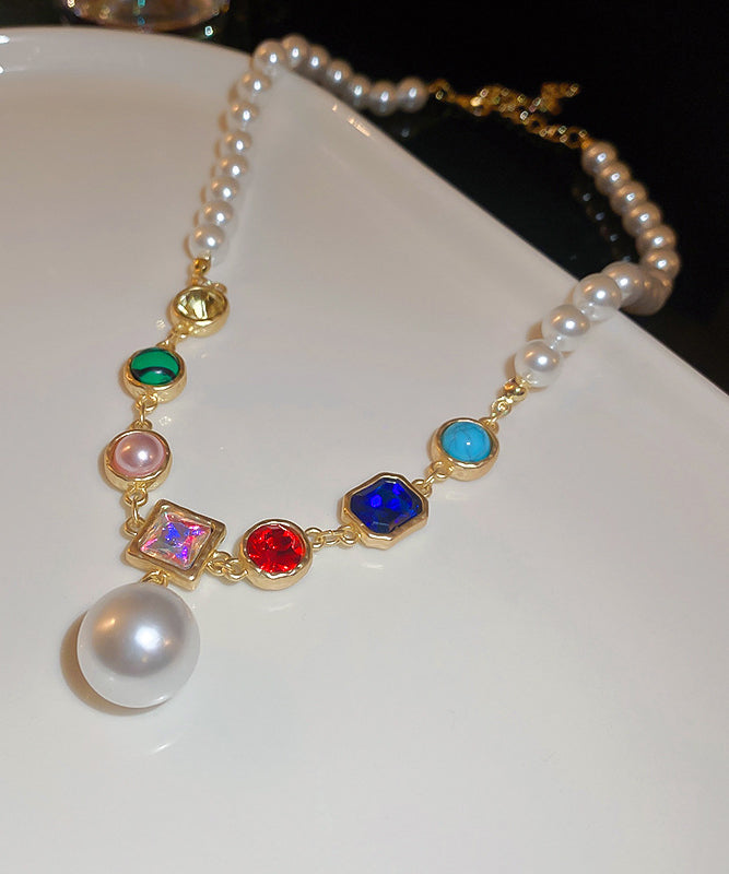 Rainbow Alloy Crystal Pearl Gratuated Bead Necklace