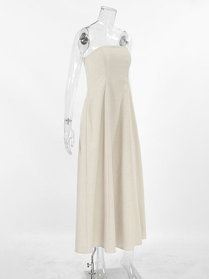 A-line Loose Elasticity Pockets Color Zipper Tube Maxi Dresses