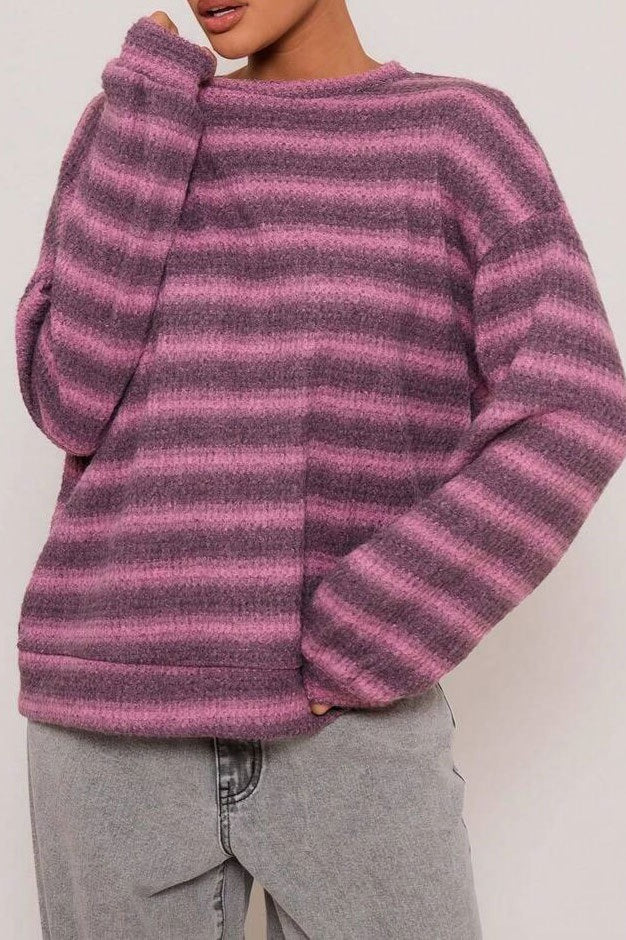 Relaxed Striped Knit Pullover Blouse