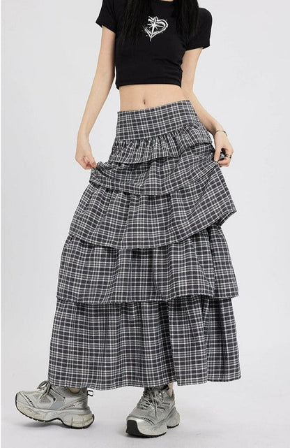 Plaid Tiered Maxi Skirt