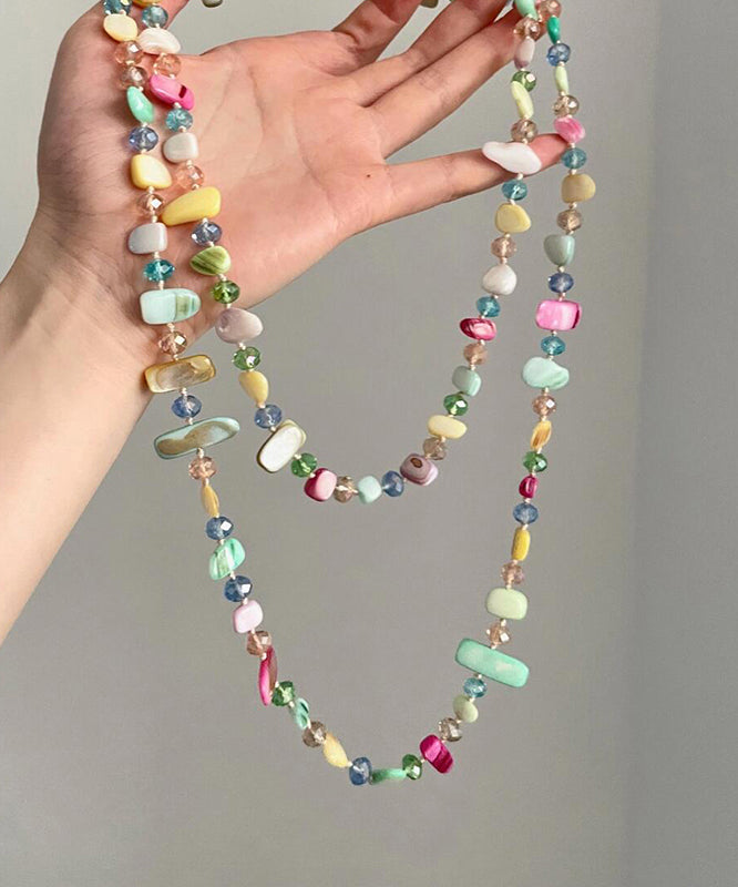 Rainbow Alloy Double-layer Asymmetrical Shell Gratuated Bead Necklace