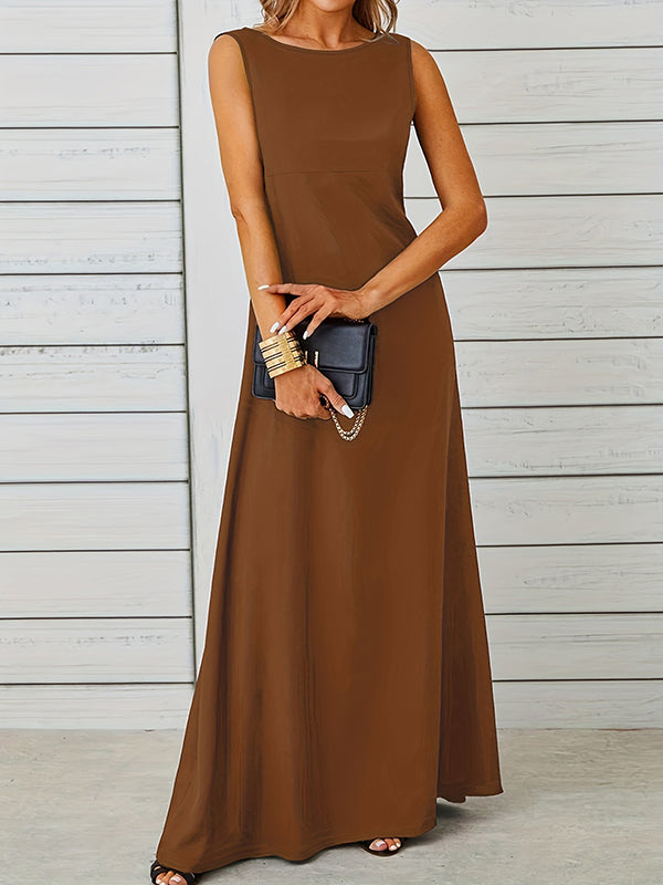 A-line Loose Color Round-neck Maxi Dresses