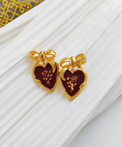 Mulberry Copper Overgild Oil Drip Heart Stud Earrings