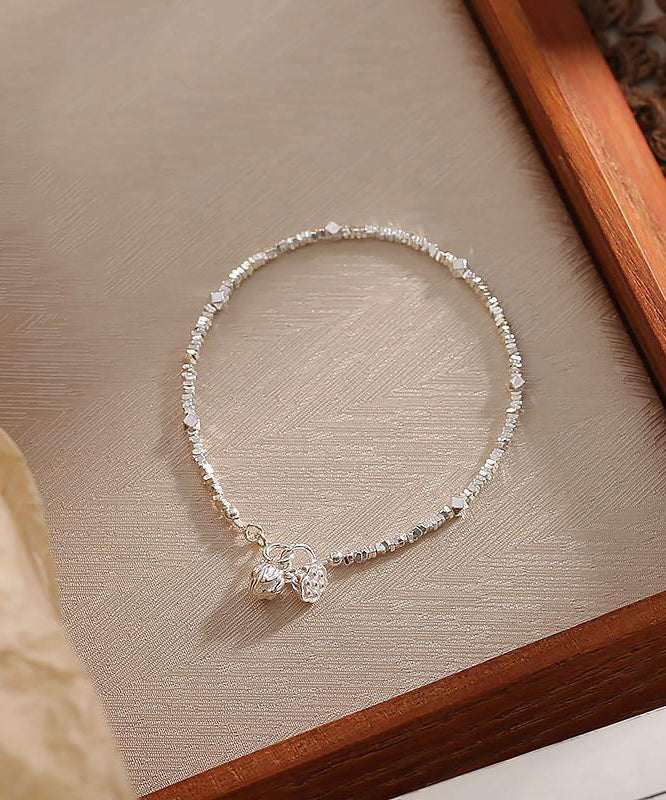 Diy White Sterling Silver Broken Silver Twin Lotus Flowers on One Stalk Charm Bracelet