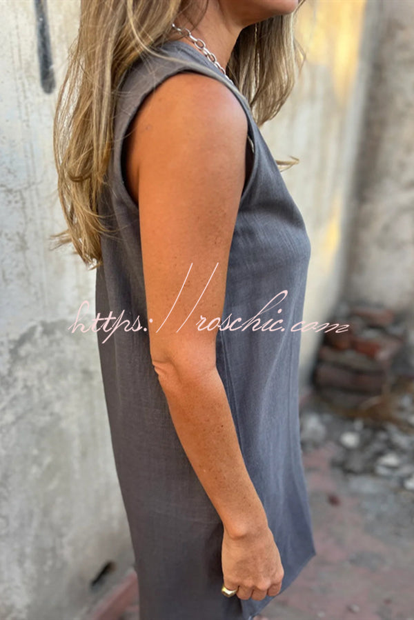Color Sleeveless V-neck Pocket Mini Dress