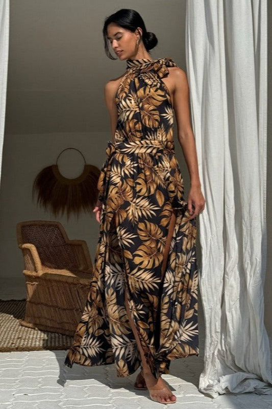 Print High Slit Maxi Dress