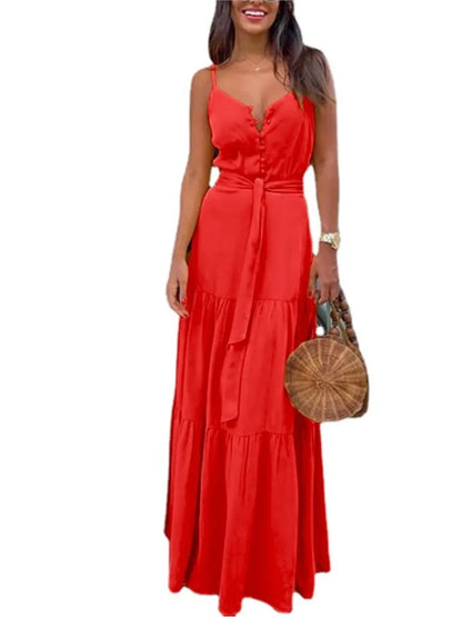 Summer Spaghetti Strap Long Dress Style Vacation Maxi Beach Dresses for Lady Robe Vestidos