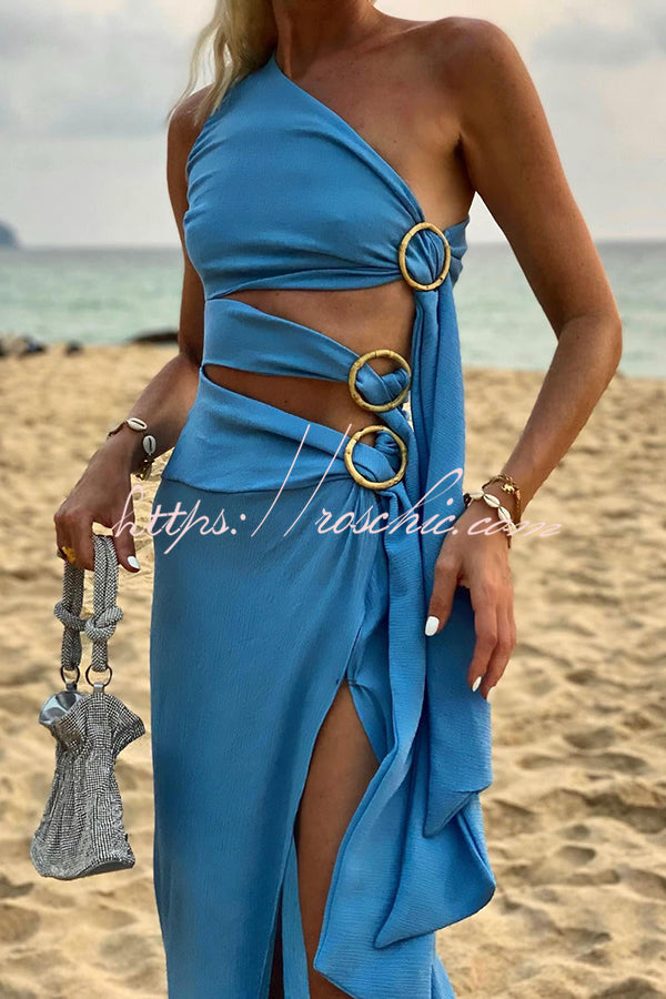 As As the Sky Side Waist Ring Hollow Design Slit Vacation Maxi Dress